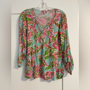 Lilly Pulitzer Dorothy pleated Henley top Size S